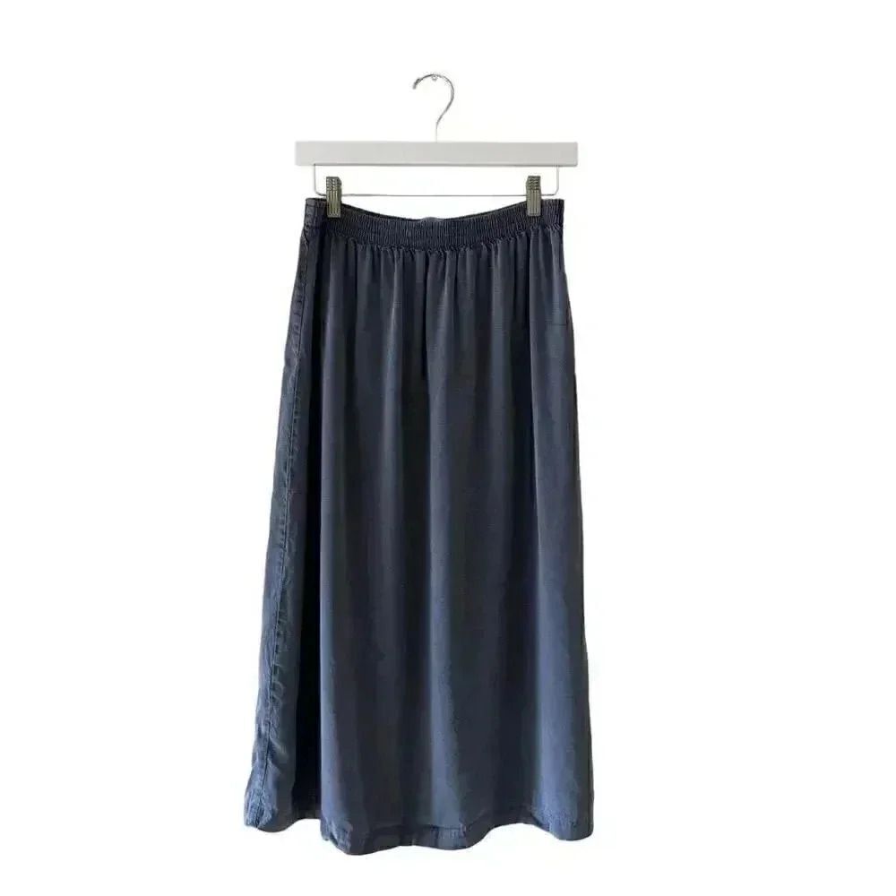 Lauren K Sport Slip On Minimalist Blue Washed Elastic Waist Maxi SZ M # 1936